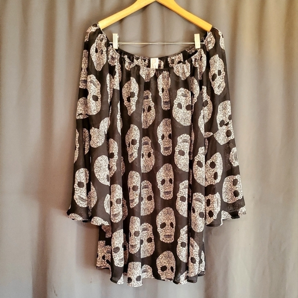 J Mode Sheer Skull Blouse Top Size 3X